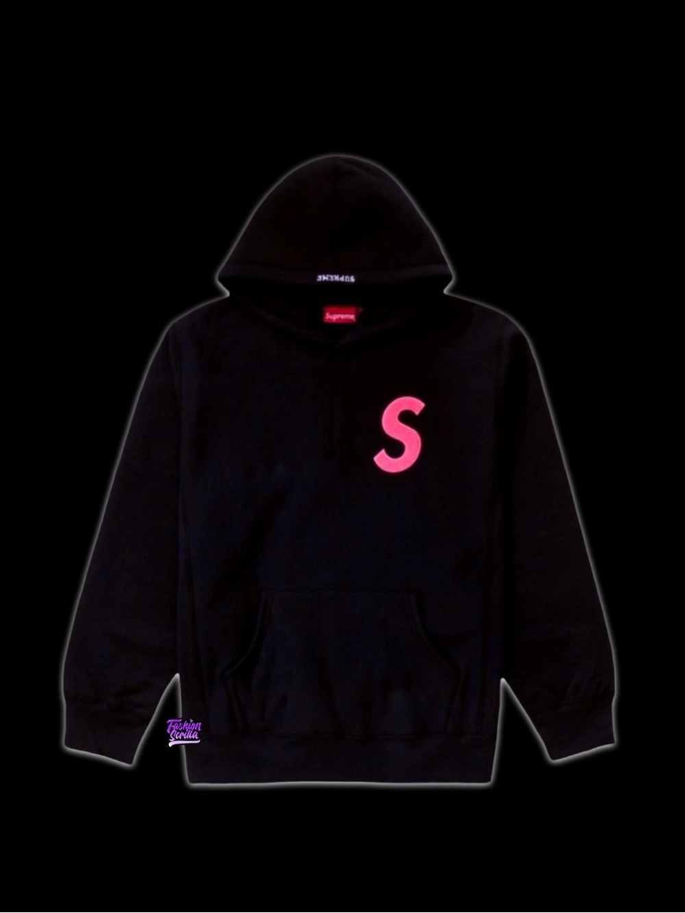 SUPREME Logo ‘S’ Embroidered Hoodie Black Pink Heavy Weight Hoodie Sweatshirt